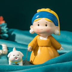 Cute Cartoon Pearl Earring Girl Figurine