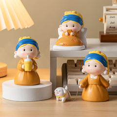 Cute Cartoon Pearl Earring Girl Figurine