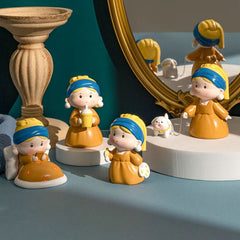 Cute Cartoon Pearl Earring Girl Figurine